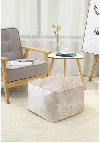 Crushed Velvet Bean Bags – Super Soft & Stylish Pouffes, Ottomans and Foot Rests for Any Room (Cream)