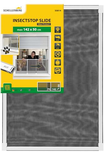 Schellenberg Insektenschutz Schiebefenster, 50 x 75-142 cm, Weiß, Aluminium-Gewebe, individuell anpassbar, werkzeuglose Montage, 50814