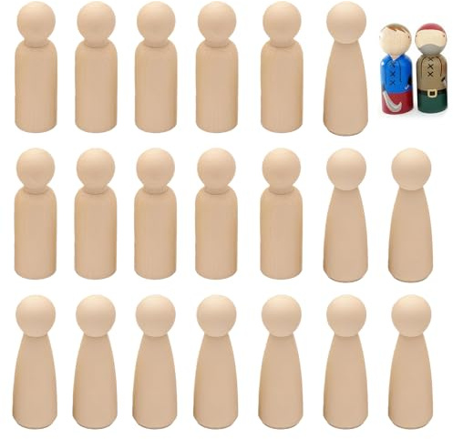 BAIFULAI 20 Stück Holzfiguren: 90 mm Große Leere Holzfigur zum Bemalen Weibliches Männliches, Natürliche Holzmännchen für Basteln Malen Weihnachten Hochzeit Geburtstag Dekoratio (2 Stile)