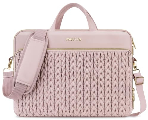MOSISO 15.6 pollici Borsa Tracolla Laptop 15-16 pollici Borse Computer | Compatibili con MacBook Pro 16 M4 M3 M2 M1,HP Dell Acer Lenovo ASUS Notebook, Borsa Tracolla Trapuntata con Manico&Tasca,Rosa