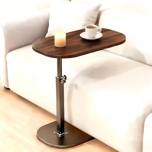 YIHHOW C Shaped Side Table Height Adjustable, End Table for Living Room, Bedroom with Metal Frame, Slim Bedside Table for Bedroom, Living Room, Small Coffee Table, Sofa Table Liftable
