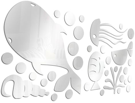 KOMBIUDA Spiegelaufkleber Fisch und Quallen Wanddeko aus Acryl Selbstklebend und Spritzwassergeschützt für Stilvolle Ozean Themen Wohnzimmereinrichtung