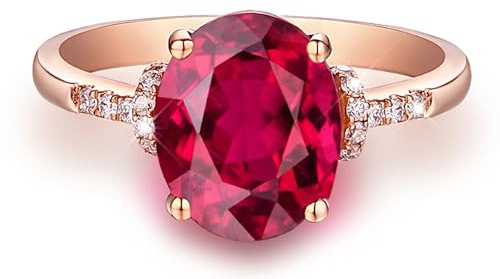 Wycian Verlobungsring Damen Fein Wedding Rings 18K Gold Im Labor Hergestellter Rubin Oval Größe 58 (18.5) Massiv, Nicht Plattiert Aktualisierung 3.0 für Gattin Valentinstag Schmuck