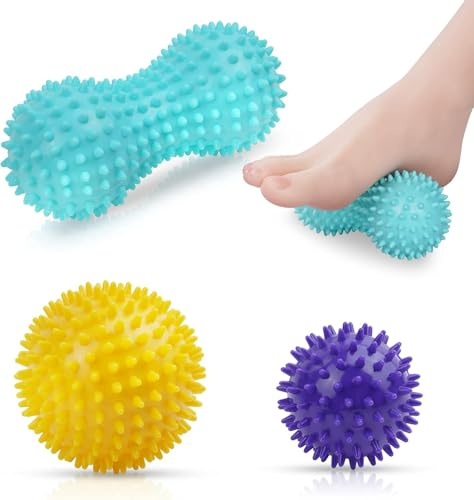 XxinXrong Faszienball Massage Set 3er, Igelball mit Noppen, Spiked Massage Bälle Hart, Für Rücken Beine Füße Hände, Muskelentspannung