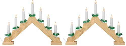 Idena 8582088 - LED Adventsleuchter mit 7 LED Kerzenlichtern in Warmweiß, Schwibbogen aus naturfarbenem Holz, mit Ersatzlampe und Schalter, Deko für Innen, als Winter-, Advents- und Weihnachtsdeko