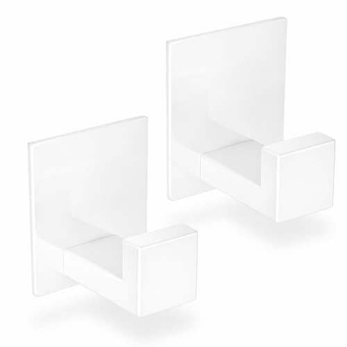 ECENCE Ganchos para Toallas 2x auto-adhesivos sin taladrar Blanco | soportes para toallas de Acero Inoxidable, ganchos para ropa para pegar en la pared