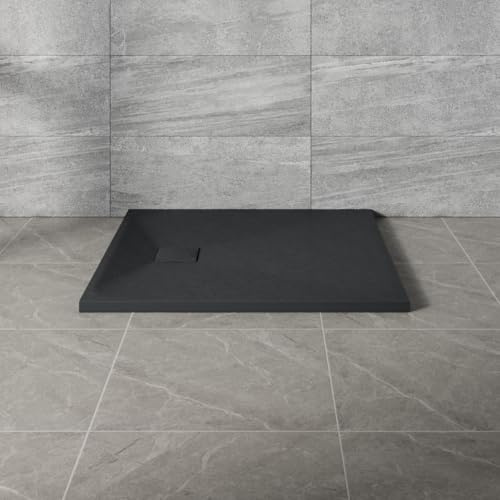 NRG 900x900mm SMC Square Shower Tray Black Bathroom Shower Base | Slip Resistance, Wet Room Shower Base Tray, Shower Enclosure Tray, Wetroom Shower Cubicle Base, Slate Effect, Easy to Clean