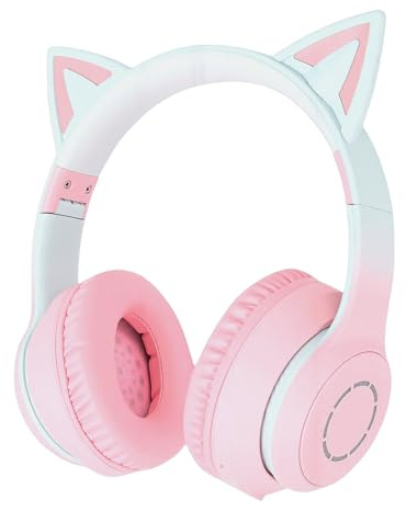 YUEHISY Wireless Gaming Headset with LED Lights, Bluetooth 5.3 Wireless & 3.5mm Wired Headphones, Stereo Sound with Detachable Mic (Pink)