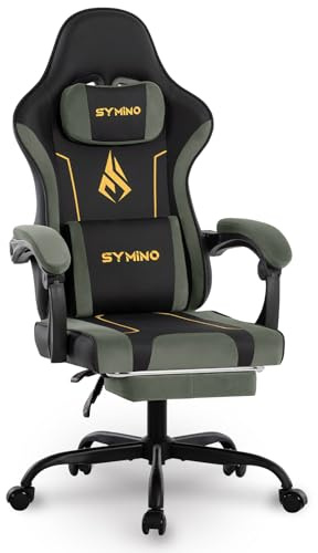 Symino Gaming Chair, Ergonomic Computer Chairs, Adjustable Swivel Task Chair with Lumbar Support and Footrest, Latex filling PC Chairs, PU Leather&Faux Suede Game Chair for Adults, Black&Green