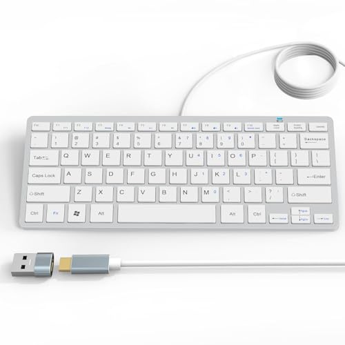 Mini teclado con cable USB-C ultrafino de 78 teclas con teclas de acceso rápido multimedia para Apple Mac Pro, MacBook 56Pro/iMac, Air, Mac mini, computadoras portátiles, PC de escritorio Windows 11