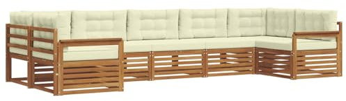 vidaXL Sofagarnituren 7 pcs Natur und Creme Massivholz Akazie, Garten, Moderne Sofas, langlebige Möbel, Terrasse, Bequeme Lounge, praktische Sitzgelegenheit