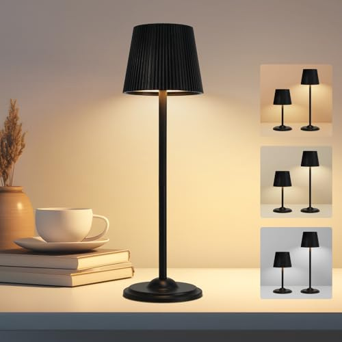 Nixtrve LED Tischlampe Kabellos Höhenverstellbar, Dimmbar Nachttischlampe 3600mAh Camping Lampe Akku Aufladbar, Outdoor Tischleuchte für Restaurant, Schlafzimmer, Garten, Büro (Schwarz)