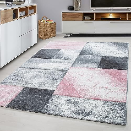 KADIMA DESIGN Teppich Modern Karo Klassisch Pflegeleicht Vielseitig Waschbar Strapazierfähig Hochwertig Pink 200x290 cm Schlafzimmer Esszimmer Schadstoffgeprüft | Monza