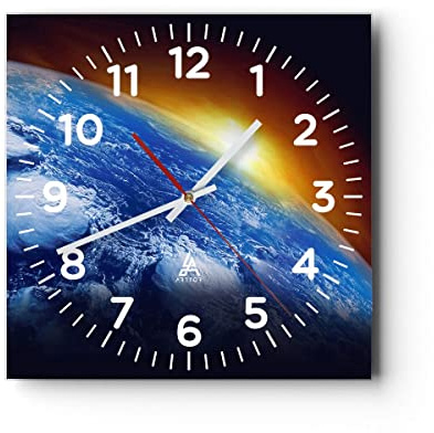 ARTTOR Modern Wanduhr Galaxie Erde Raum 40x40cm Quadrat Groß Wand Uhr Glas Analog Zimmeruhren Küche Büro Wohnzimmer Glasuhr Wall Clock Dekoration Design Wanddekoration Küchenuhr C4AC40x40-2335