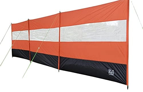 OLPRO Compact Vision Camping Windbreak (Orange) – Strong 4-Pole Wind Breaker with PVC Window & Guy Ropes – Foldable Garden, Beach & Caravan Wind Break for Camping, Festivals, BBQs