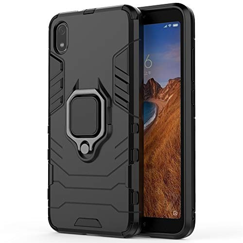 MHHQ Coque Xiaomi Redmi 7A, 2 en 1 Armour Style Robuste Hybrides Double Couche Armure Defender TPU + PC Case Cover avec Support Magnétique Car Mount pour Xiaomi Redmi 7A -All Black