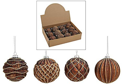 MC Juego de 12 bolas de Navidad de cristal, 8 cm de diámetro, decoración, marrón y dorado