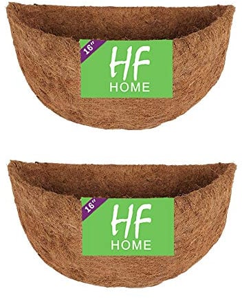HFHOME 2 PCS 40.6cm/16 Dia Semicircle Wall Hanging Basket Coco Liner, Coco Fiber Replacement Liner, Semi-Round Planter Liner for Plants Wall Basket, Garden Flower Pots Indoor and Outdoor