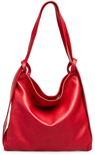 Caspar 2in1 Große Leder Rucksack Schultertasche XL Elegante Damen Handtasche - PREMIUM LINE - Modell No.786 - Made in Italy, Farbe:rot, Accessoires:One Size