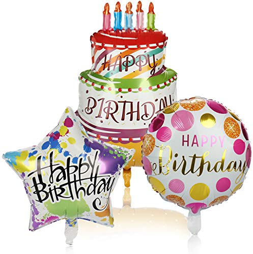 com-four® 3X Folien-Ballon Happy Birthday - Ballons in DREI Designs - Geburtstasdeko mit bunten Motiven