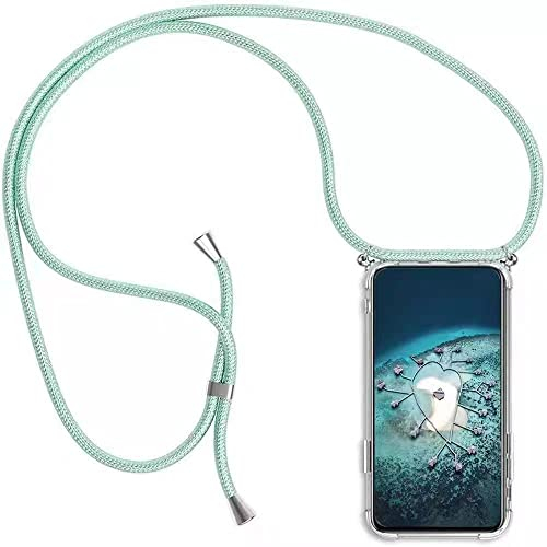 HongMan Handykette Handyhülle für Samsung Galaxy A7 2018 mit Band - Transparent Handy-Kette Handy Hülle mit Kordel zum Umhängen Handyanhänger Halsband Lanyard Case - Grün