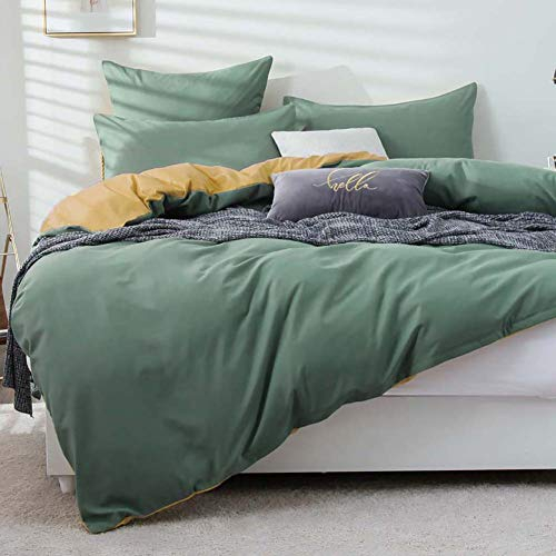 Omela Bettwäsche 140x200 Grün Gelb Kuschelig Weich Microfaser Unifarben Wende Bettwäsche Set Österreichische Größe - 140 x 200 cm Bettbezug + 70 x 90 cm Kissenbezug