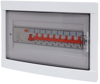 RSE Unterverteilung mit FI oder LS oder MID Zähler Stromverteiler Verteilerkasten Aufputz oder Unterputz, 8x LS 1P C16A, 1x FI 4P 40A, Unterputz 12 Module
