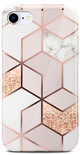 ONEFLOW Sense Case kompatibel mit iPhone 7/8 / SE (2020/2022) Hülle in Marmor Optik, Schutz für Kamera und Bildschirm, Glitzer Handyhülle aus Silikon - glänzend Rosegold (Devotion)