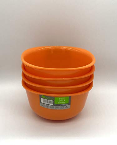 ECO Unbreakable Colourful Plastic Bowls with Cover Set of 4 Shatterproof 100% Food Safe Perfect for Camping, Indoor, Outdoor and Picnic (Orange, Small 800ML)
