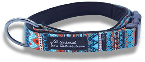 Animal Connection Hundehalsband, verstellbar, gepolstert, mit weichem Neopren, buntes Muster, für kleine und große Hunde (S - Aztec)