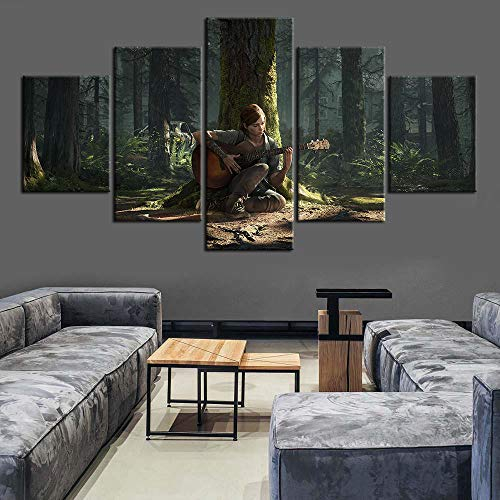 Yywife Bilder XXL 5 Teile wandbild leinwandbilder Kunstdrucke The Last of Us Part 2 Spiel XXL 5 Teiliges Wandbild Mit Rahmen Größe 150x80CM Leinwandbild Wandbilder Feiertagsgeschenk