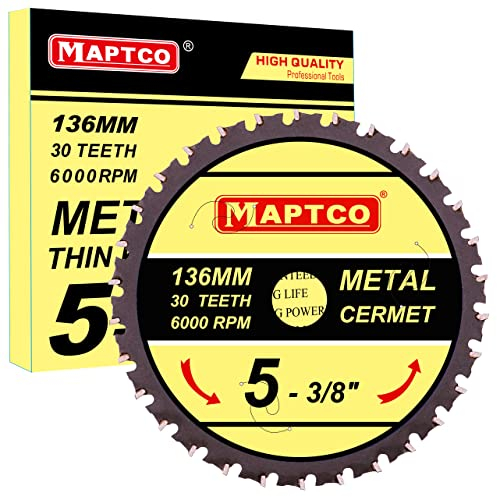 MAPTCO, 5-3/8(136mm) 30T Cermet Tipped Metal Cutting Circular Saw Blade, Arbor 20mm with 5/6-10mm Washer, For Cordless Circular Saw.