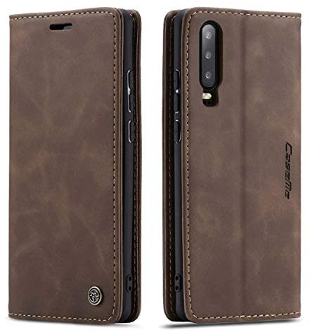 mvced Coque Compatible avec Huawei P30,Anti-Choc Housse en Cuir Premium Flip Case Portefeuille Etui,café