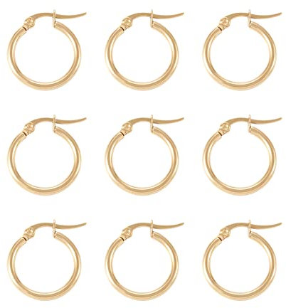 PandaHall Lot de 6 paires de petites créoles rondes en acier inoxydable hypoallergénique - pour la fabrication de bijoux pour femmes et filles - Doré, 20 mm