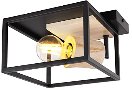 Globo Deckenleuchte Metall schwarz matt Holz natur 15477D