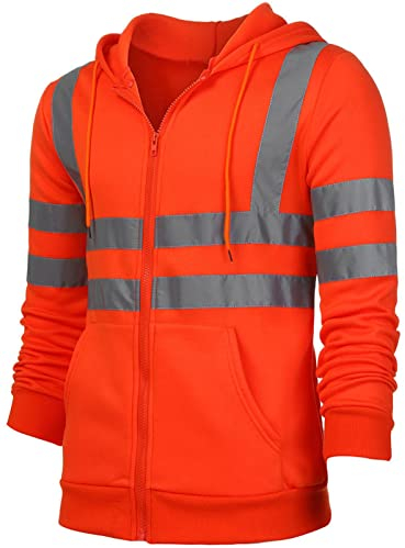Panegy Jungen Arbeitsjacke Reflektierend Warnschutz Jacke Sicherheitsjacke Kapuzenpullover Größe XL - Orange