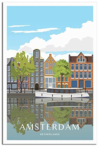 Amsterdam Niederlande Vintage Reise Poster Skyline Dekorative Poster Modern Schlafzimmer Leinwand Kunst Poster Bild Malerei Poster Wanddekor Kunst Geschenk