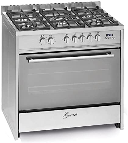 GURARI Gas-Standherd GCH G 910 X, Gas Standherd 90 cm/Range Coocker / 111L / Gasgrill/Unterhitze/Drehspieß/ 5 Hochwertige Brenner/ 4 kw WOK/Erdgas/Propangas/Edelstahl/Inkl. WOK Adapter