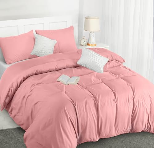 Utopia Bedding Housse de Couette 200x200 cm avec 2 Taies d'oreiller 50x75 cm (Rose) - Parure de Lit 200 x 200 cm - Ensembles de Housses de Couette en Microfibre brossée Douce