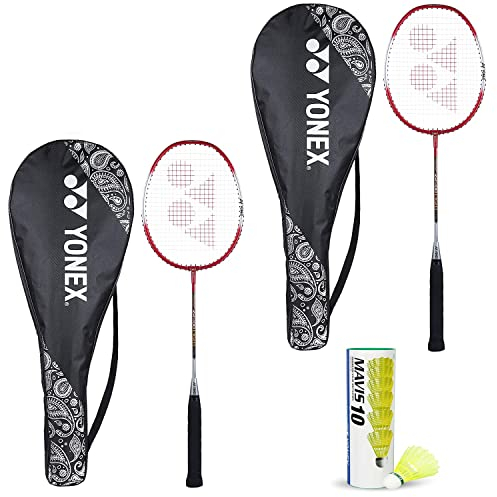 Yonex Best Badminton-Combo für Anfänger (ZR 100 leichter Schläger aus Aluminium-Mischgewebe mit vollständiger Abdeckung, 2 Stück + Mavis 10 Federbälle, 6 Stück)