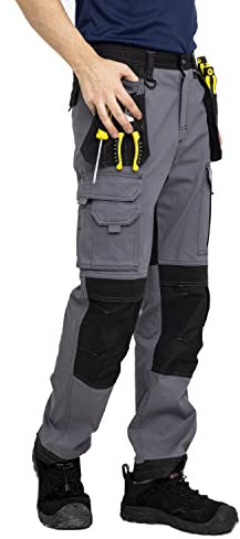WORK IDEA Men's Work Cargo Trouser with Knee Pads Pocket Combat Holster Pockets Tactical Working Trouser Pants Grey