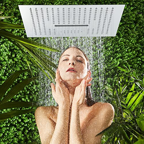 Soffione Doccia A Pioggia 40 * 40 Cm, Soffione Doccia Ultrasottile Acciaio Inox Ad Alta Pressione, Soffione Quadrato Con 2 Funzioni (Pioggia, Cascata), Montaggio A Soffitto Da Incasso, Cromo