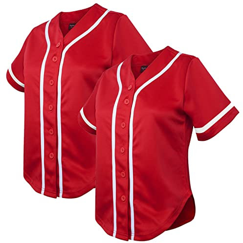 TopTie 2er-Pack Damen-Baseballtrikot Softballtrikot Button-Down-Shirts