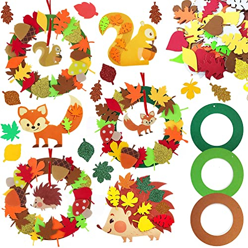 131 Stück Herbst Kränze Bastelset,Herbst Basteln Kinder,Erntedankfest Basteln,Moosgummi Bastelset Kinder Herbst,Igel Bastelset für Kinder,Filz Bastelset,Moosgummi Sticker Herbst,Erntedankfest Kranz