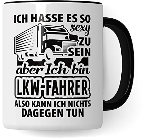 LKW-Fahrer Tasse Fernfahrer Geschenk Lastwagen Kaffeebecher Kaffeetasse Humor Witz Geschenkidee für Lastwagenfahrer Trucker Becher (Weiß & Schwarz)