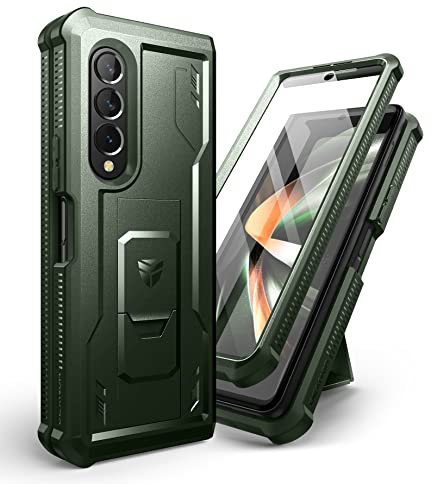 Dexnor para Samsung Galaxy Z Fold 4 5G Funda de teléfono móvil, Doble Cuerpo sólido Caso de teléfono móvil, Protector de Pantalla Integrado y Soporte (sin Pluma) - Verde