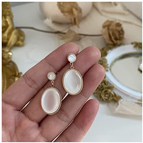 Lllunimon Klassische einfache weiße Katzenauge Stein Ohrringe, zarte Elegante Edelstein Ohrringe, charmante Schmuck Geschenke für Frauen Mädchen