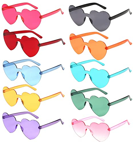 ZCOINS 10 Herz Sonnenbrille Partybrille, Hippie Brille, Randlos Buntes Herz Brille für Geburtstagsfeier Kostüm Konzert Photobooth für Kinder und Erwachsene