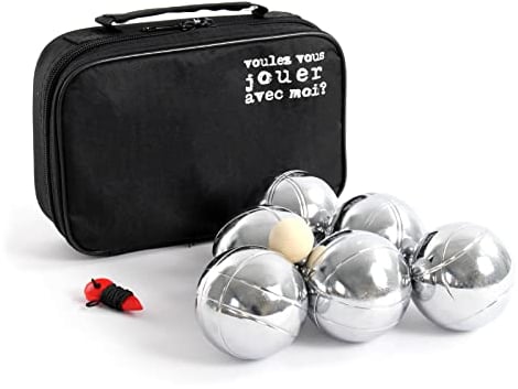 Toboli Boule Set 6 Metall Kugeln 7,3 mm Durchmesser mit Zielkugel Schweinchen,Abstandsmesser, Kugelspiel Freizeit
