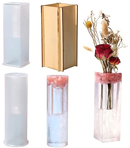Cayway Vase Resin Moulds Silicone Set, Cylinder Vase Resin Casting Moulds Rectangular Jewelry Silicone Casting Moulds for Epoxy Resin, Home Decoration